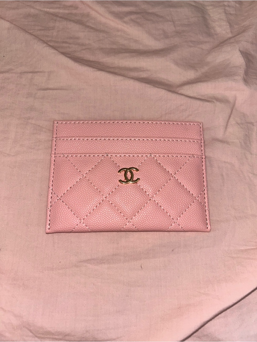 Pink Quilted Card Holder with Gold Logo